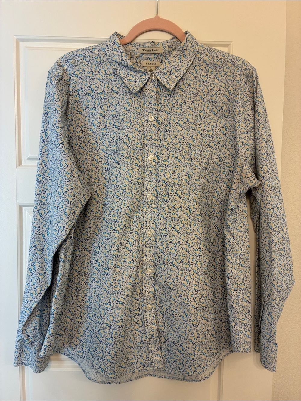 L.L.Bean Floral Wrinkle‑Resistant Cotton Button‑Down XL | Blue Print | GUC